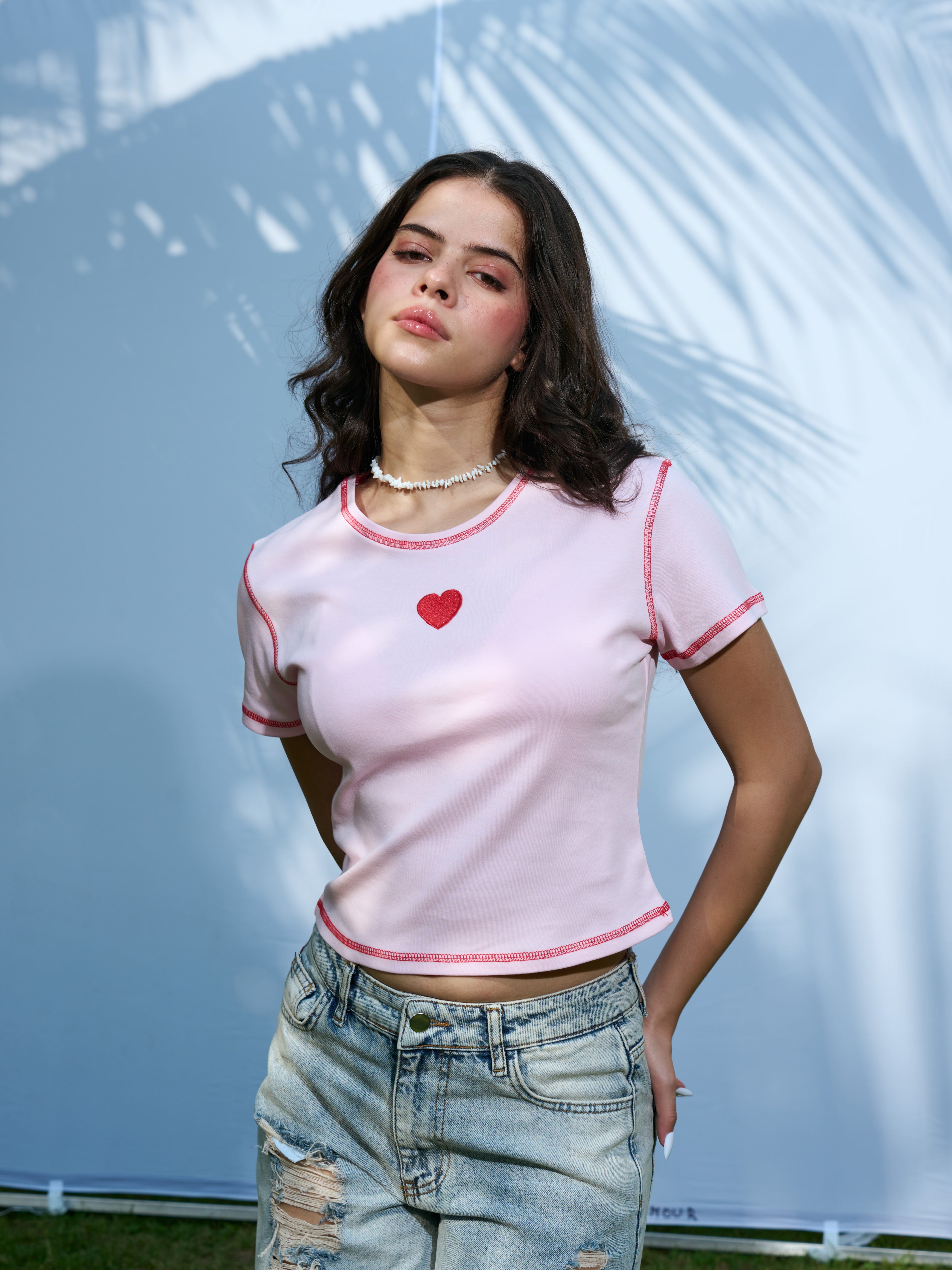 Contrast Love Tee - Baby Pink