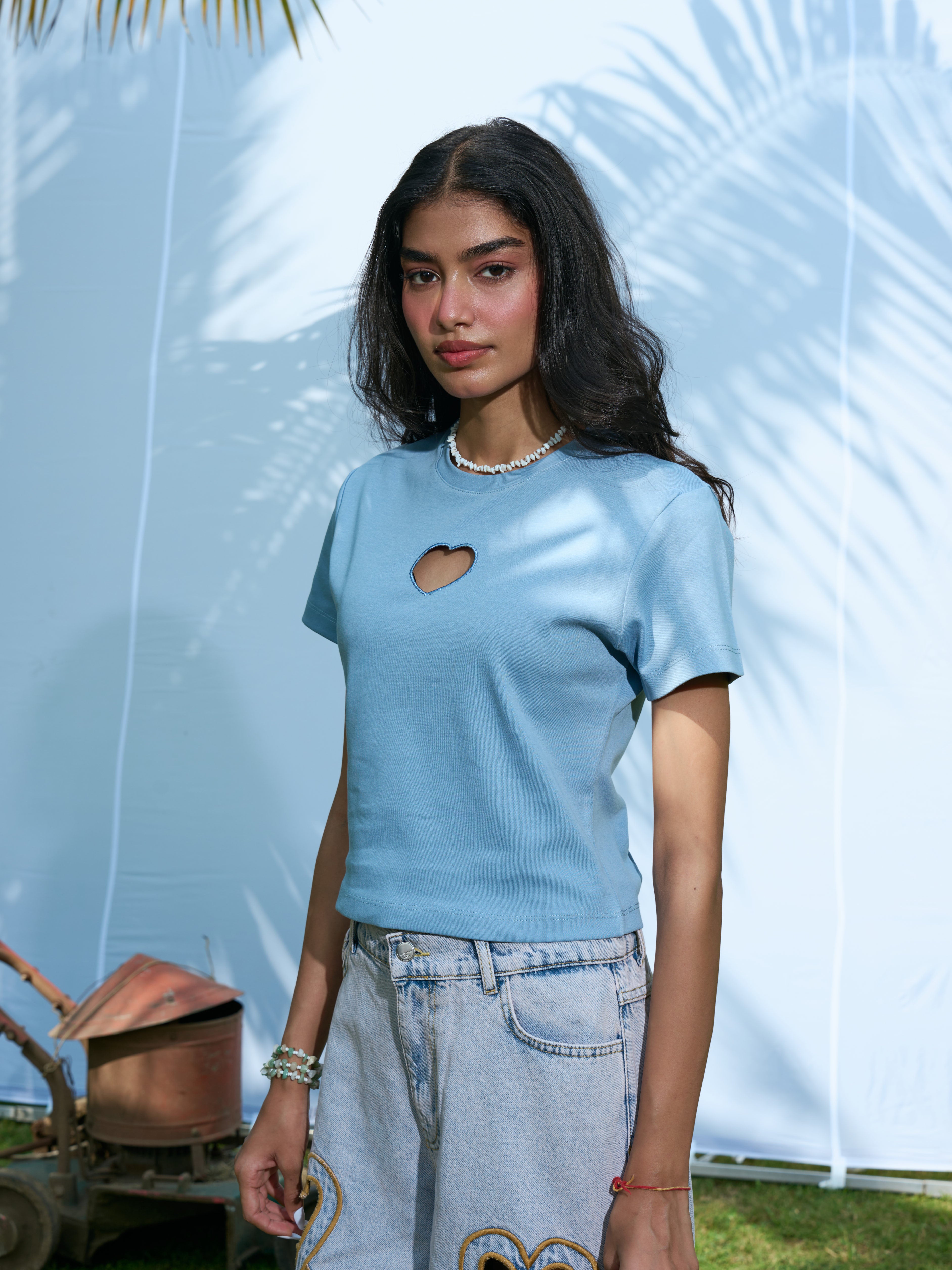 Sweetheart Cutout Top - Baby Blue