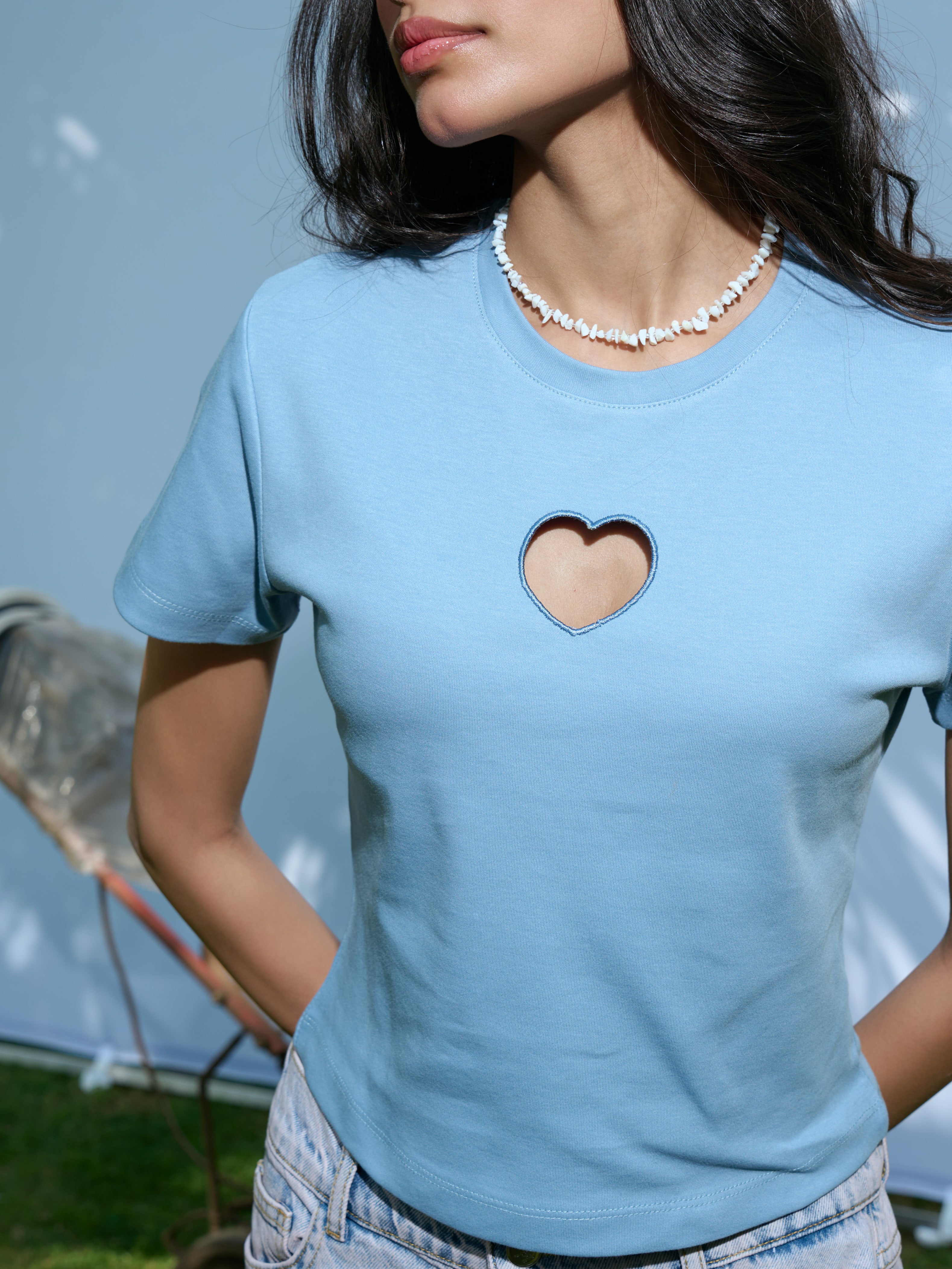 Sweetheart Cutout Top - Baby Blue