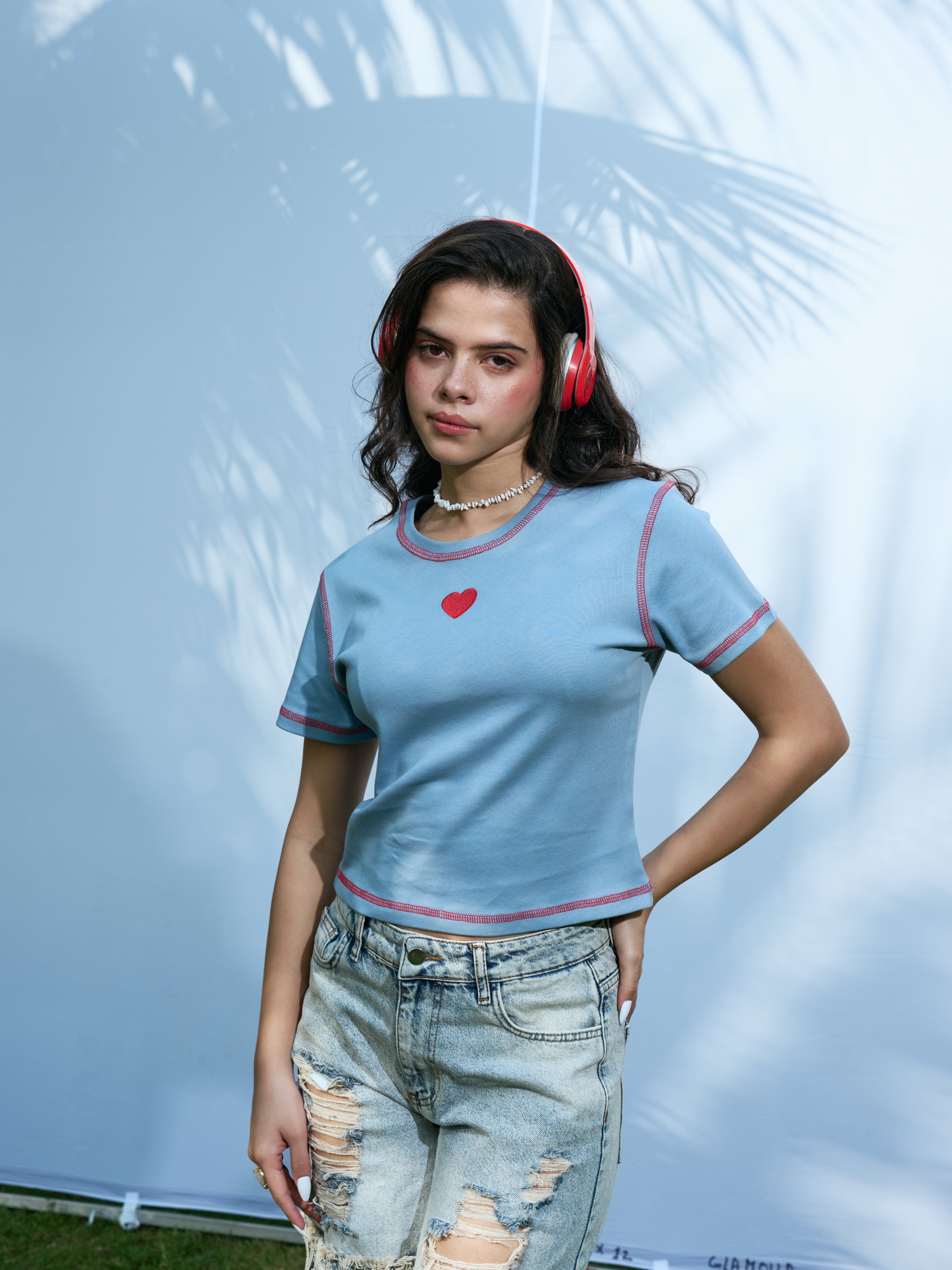 Contrast Love Tee - Baby Blue