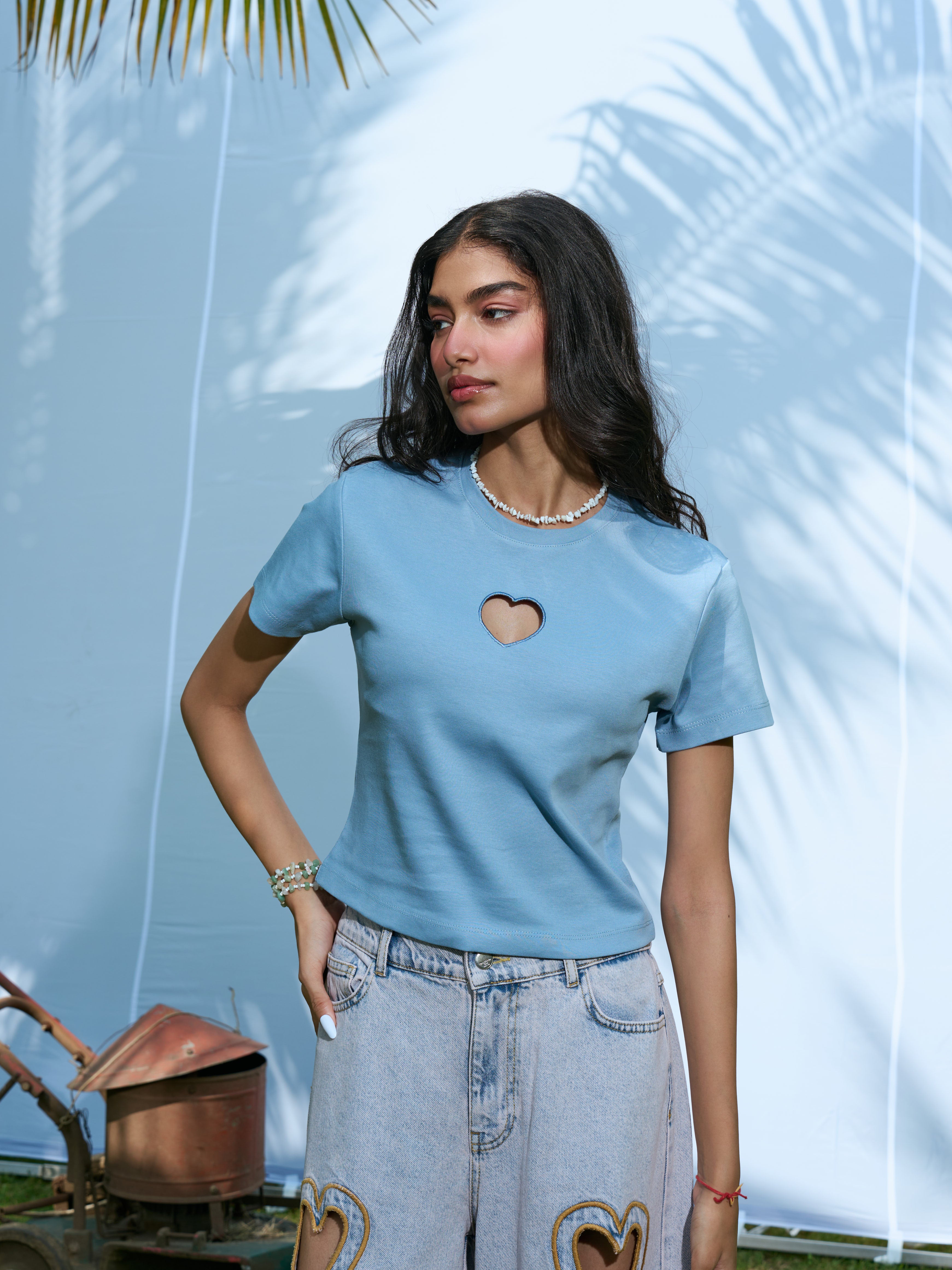 Sweetheart Cutout Top - Baby Blue