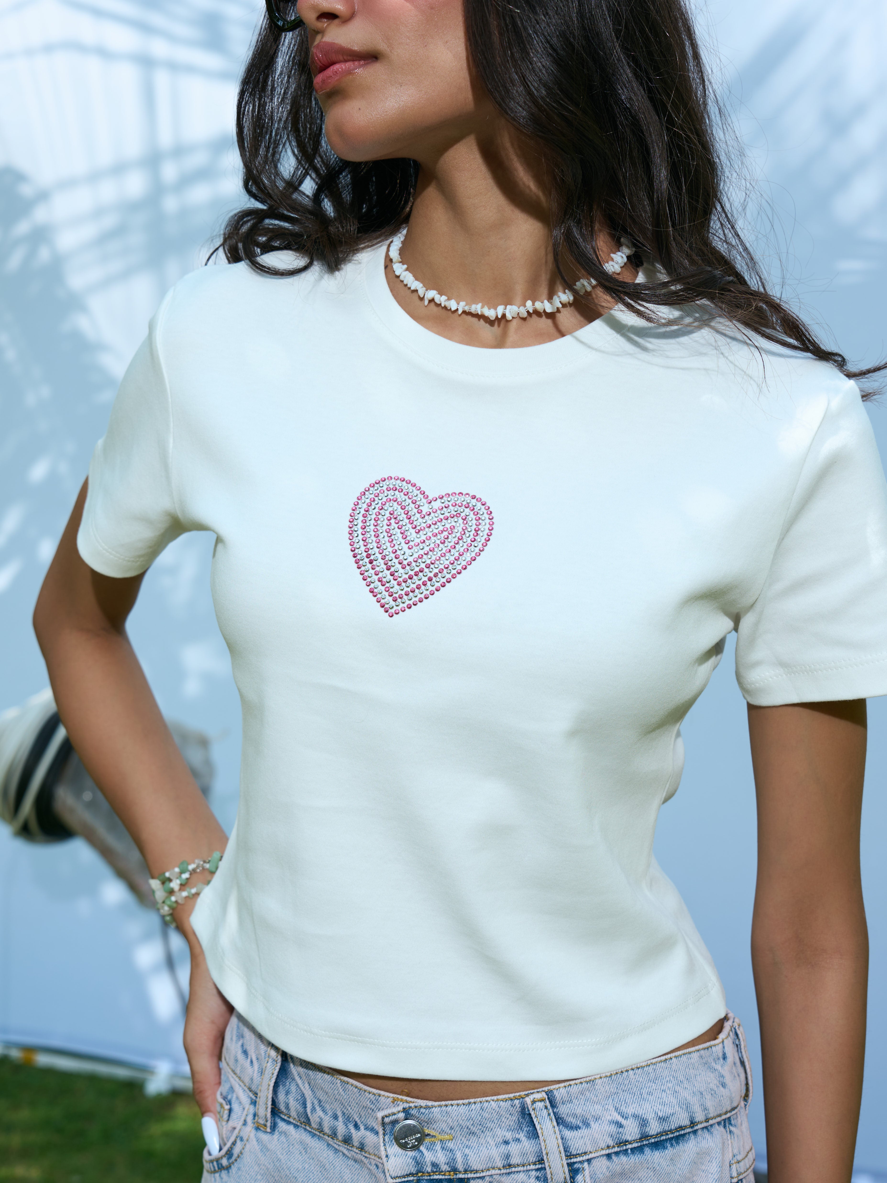 Soft Glow Heart Top - White